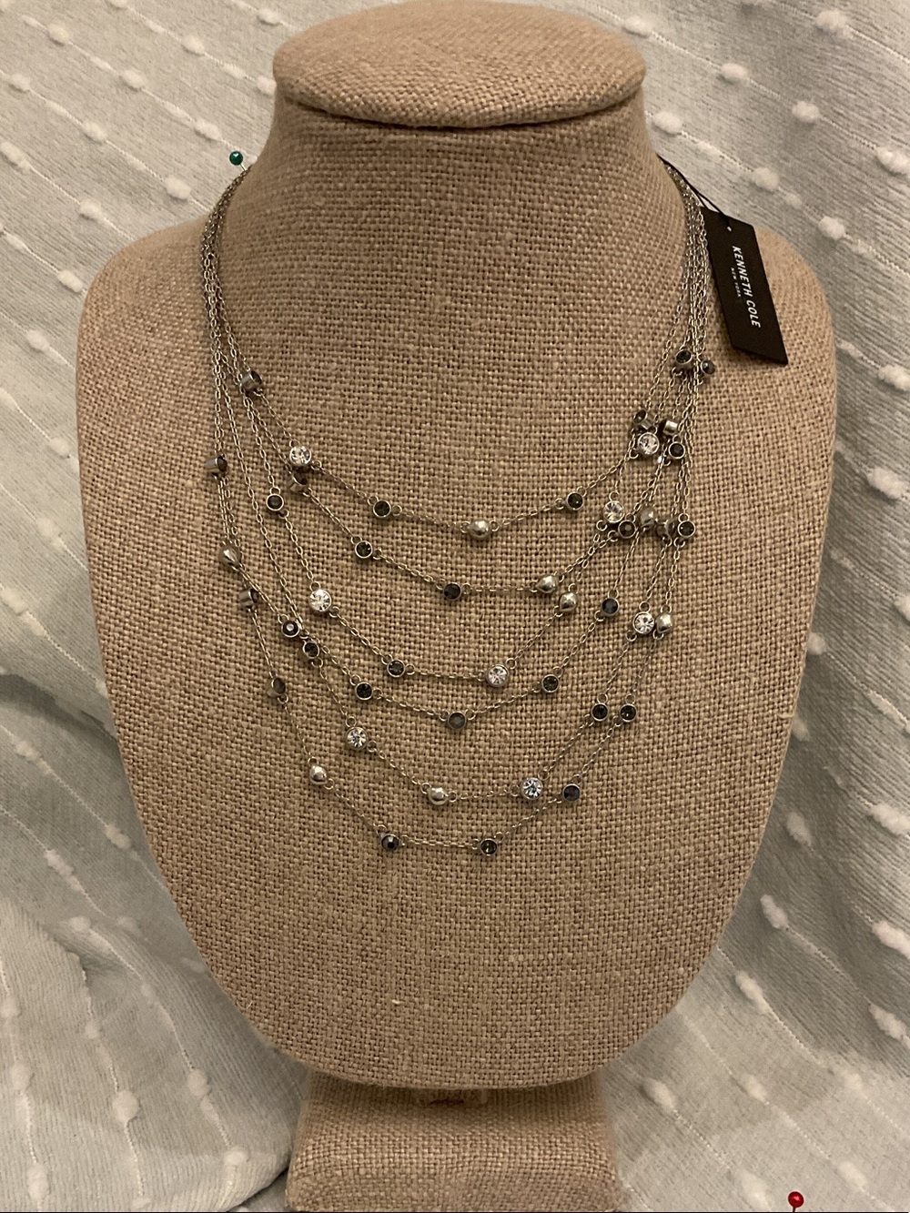 Kenneth Cole Layered Silver-Tone Necklace with Crystal Accents